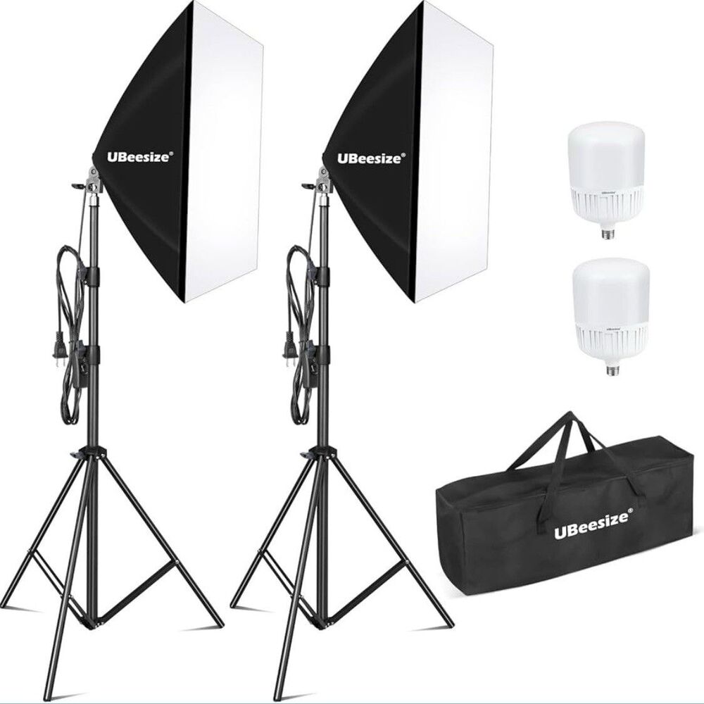UBeesize Softbox Photography Lighting Kit 2pcs 40W E27 Socket 6500K Bulbs